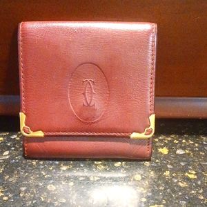 Rrare CARTIER  Bordeaux Leather Burgundy Coin Purse